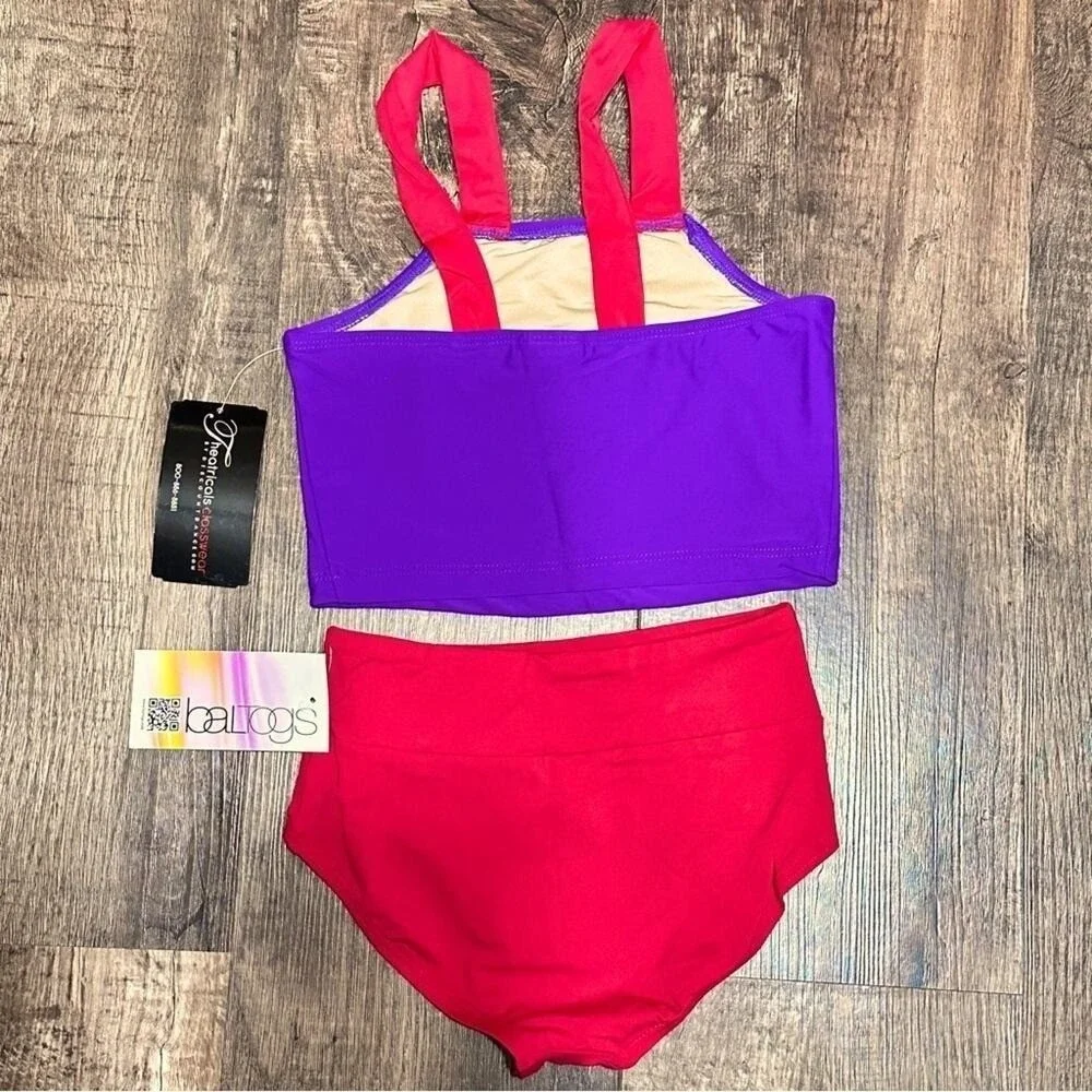 CM Baltogs red briefs and theatricals purple crop top child M dance dancewear
